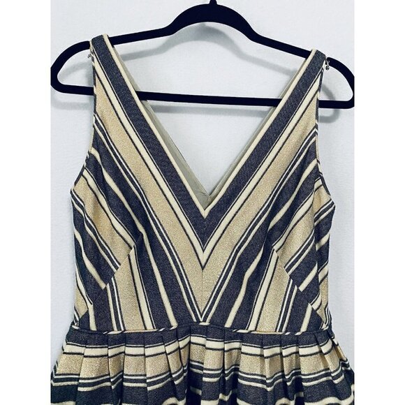 J Crew Womens 6 Fit and Flare Dress Black Gold Striped Lined Pockets Style 43721 - Picture 3 of 9